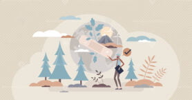 Conservationist as earth conservation and care activist tiny person concept