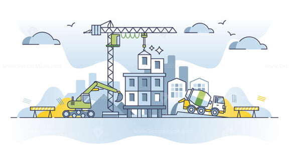Construction site and new residential panel building house outline concept