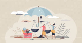 Consumer protection with customer purchase legal justice tiny person concept