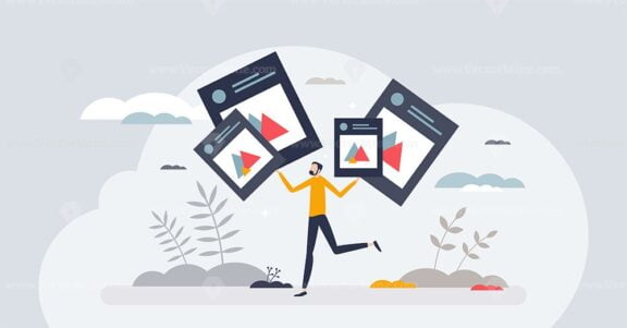 Content marketing and social media posts for commercial tiny person concept