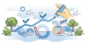 Continuous improvement and steady business development outline hands concept
