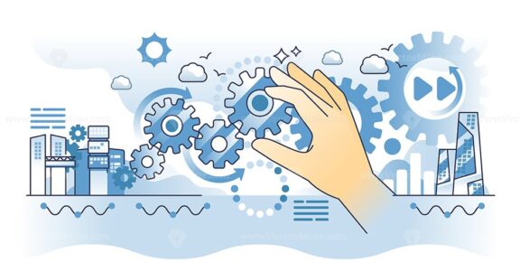 Continuous improvement for effective business work flow outline hands concept