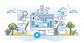 Contract management software with automatic digital deal tool outline concept