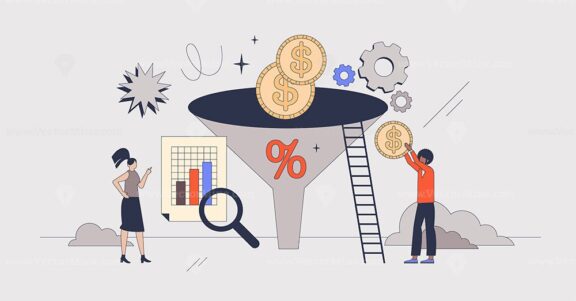 Conversion rate optimization for marketing neubrutalism tiny person concept