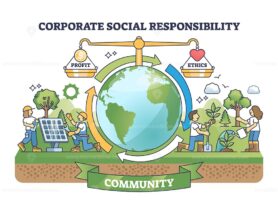 Corporate social responsibility or CSR business projects outline diagram