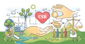 Corporate social responsibility or CSR in business outline hands concept