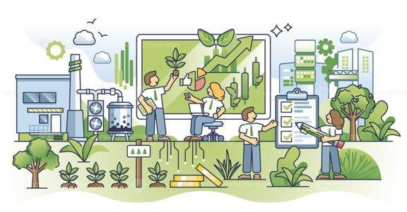 Corporate sustainability software for ecological analysis outline concept