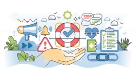 Crisis intervention with medical assistance and support outline hands concept