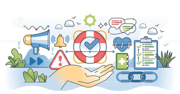 Crisis intervention with medical assistance and support outline hands concept