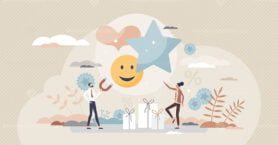Customer loyalty and good retail service experience tiny person concept