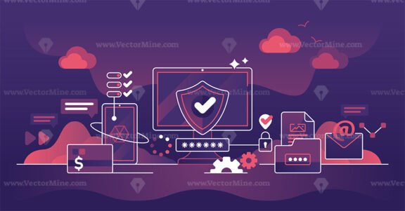 Cyber data security with secure online file protection outline concept