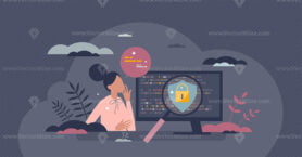 Cyber security course and education about digital safety tiny person concept