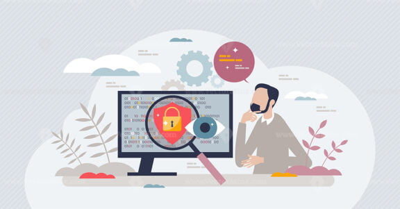 Cyber security course with education about digital safety tiny person concept