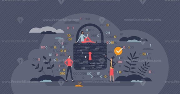 Cybersecurity and cyberspace data safety protection tiny person concept
