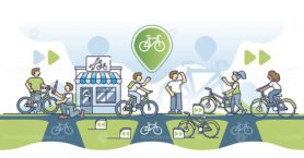Cycling towards greener tomorrow for sustainable future outline concept