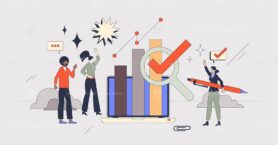 Data analytics and business information reports retro tiny person concept