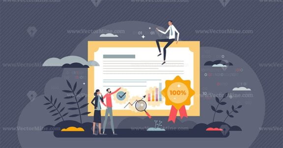 Data analytics certificate with statistic expert approval tiny person concept