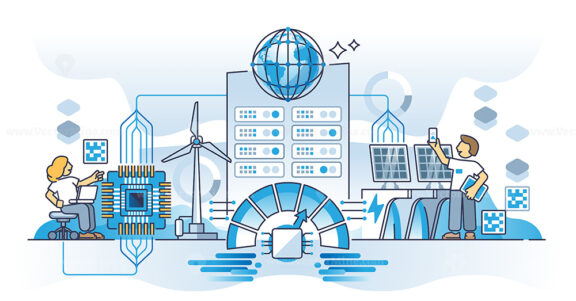 Data empowered world with big information processing amount outline concept
