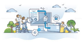Data entry jobs with digital content writing and typing outline concept