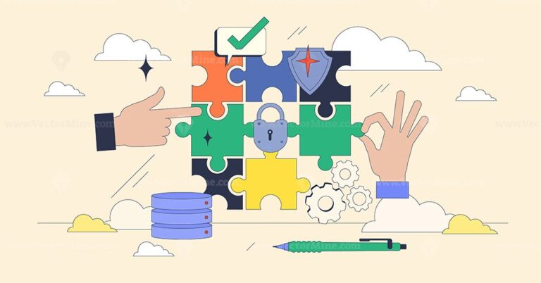 Data governance solutions and management tiny person neubrutalism concept