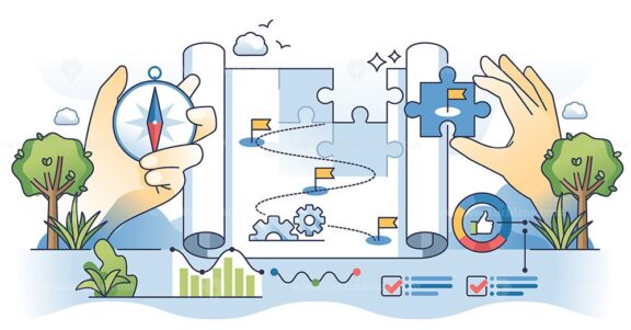 Data governance strategy with precise process planning outline hands concept