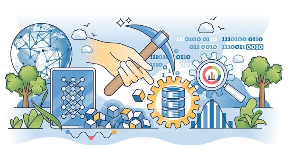 Data mining as sorting large digital information amount outline hands concept