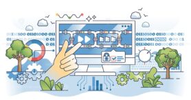 Data pipeline software for web information automation outline hands concept