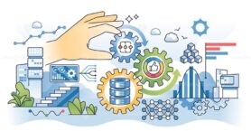Data science careers for information processing outline hands concept