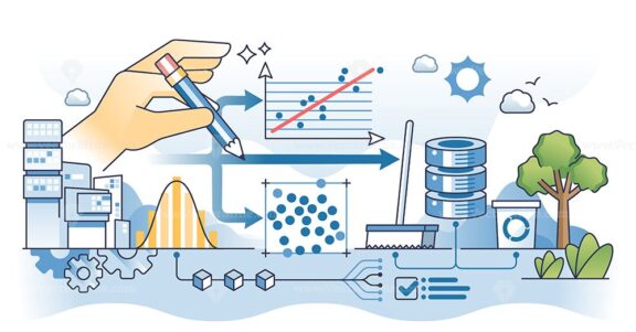 Data science techniques for information processing outline hands concept