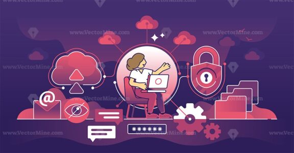 Data security and personal file or privacy web protection outline concept