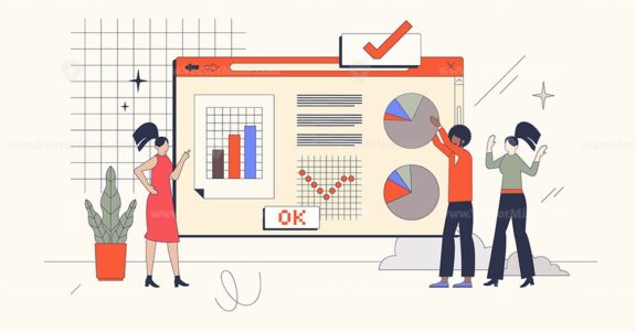 Data visualization as showing information in charts retro tiny person concept