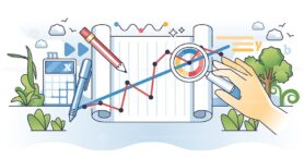Data visualization tools and statistic information research outline concept