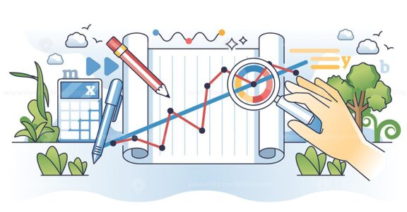 Data visualization tools and statistic information research outline concept