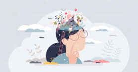 Daydreaming imagination and inspirational thinking scene tiny person concept