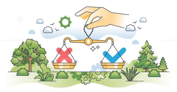 Decision making process with correct and wrong options outline hands concept