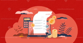 Debt management and financial money payments calculation tiny person concept