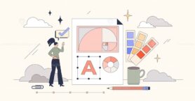Design principles for company identity tiny person neubrutalism concept