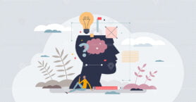 Design thinking and creative project idea development tiny person concept