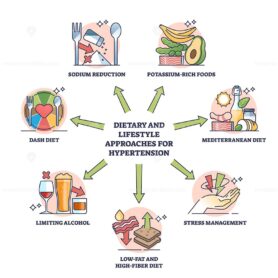 Dietary lifestyle approaches for hypertension treatment outline diagram