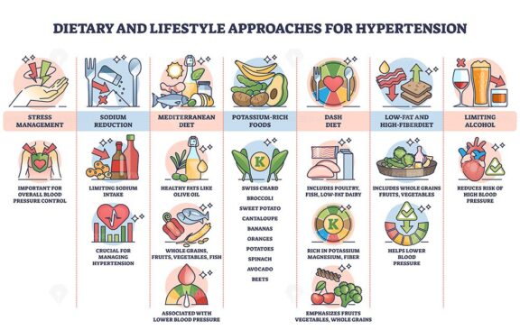 Dietary or lifestyle approaches for hypertension treatment outline diagram