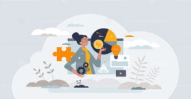 Digital business woman with female online presentations tiny person concept