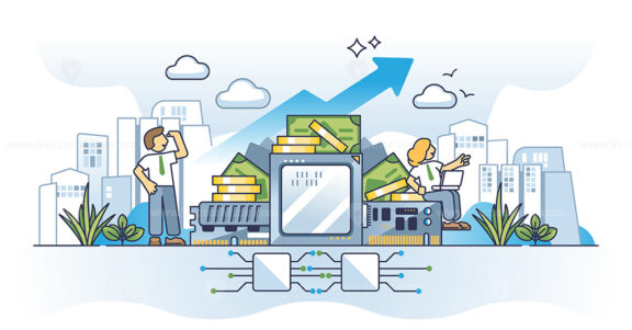 Digital currency and sustainable growth with financial profit outline concept