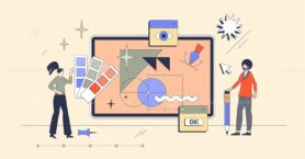 Digital design and visual material drawing neubrutalism tiny person concept