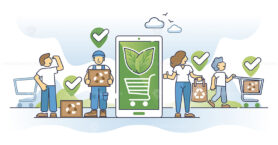 Digital green shopping and sustainable e-commerce business outline concept