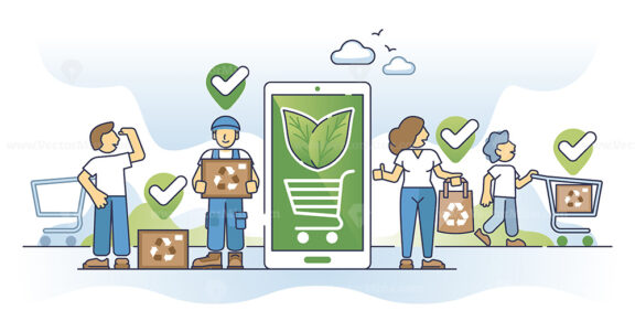 Digital green shopping and sustainable e-commerce business outline concept