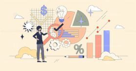 Digital marketing analytics and web tools tiny person neubrutalism concept