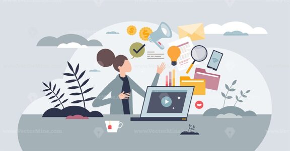 Digital marketing course and e-learning online skills tiny person concept