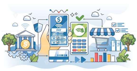 Digital payments using smartphone money transfer method outline concept