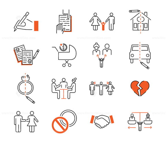 Divorce mediation outline icon collection vector illustration set
