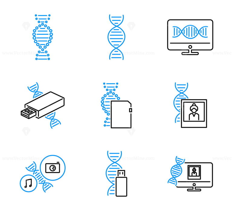 FREE DNA data storage outline vector icons collection set